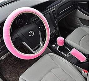 img 2 attached to 🚗 3 Piece Winter Warm Non-Slip Plush Steering Wheel Cover Set with Handbrake and Gear Shift Covers for Car Decoration - 14.96"x 14.96" (Pink)