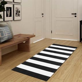 img 1 attached to 🏡 Seavish Black White Striped Rug, 23.6"x51.2" Indoor Outdoor Door Mat Welcome Mats, Layering Rug Front Porch Mat Rug, Handmade Woven Rug Runner, Farmhouse Rug, Washable Throw Rugs