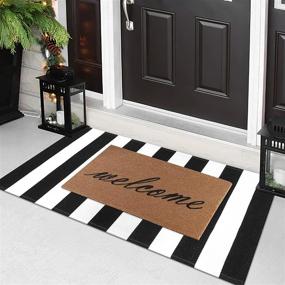 img 2 attached to 🏡 Seavish Black White Striped Rug, 23.6"x51.2" Indoor Outdoor Door Mat Welcome Mats, Layering Rug Front Porch Mat Rug, Handmade Woven Rug Runner, Farmhouse Rug, Washable Throw Rugs