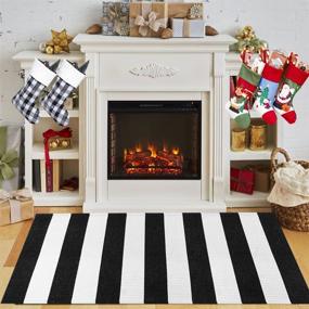 img 3 attached to 🏡 Seavish Black White Striped Rug, 23.6"x51.2" Indoor Outdoor Door Mat Welcome Mats, Layering Rug Front Porch Mat Rug, Handmade Woven Rug Runner, Farmhouse Rug, Washable Throw Rugs