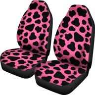 🐄 pzz classic pink cow stripe car seat covers for front seats - set of 2, stretch fabric automotive seat cushion for women and girls logo