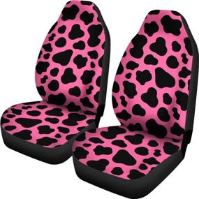 img 4 attached to 🐄 PZZ Classic Pink Cow Stripe Car Seat Covers for Front Seats - Set of 2, Stretch Fabric Automotive Seat Cushion for Women and Girls