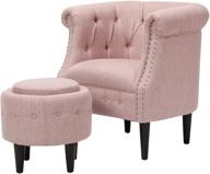 leila petite tufted fabric chair and ottoman set: chic light blush and dark brown design logo