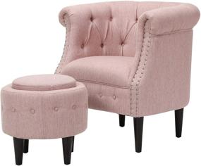 img 4 attached to Leila Petite Tufted Fabric Chair and Ottoman Set: Chic Light Blush and Dark Brown Design