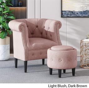 img 2 attached to Leila Petite Tufted Fabric Chair and Ottoman Set: Chic Light Blush and Dark Brown Design