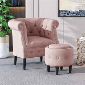 img 3 attached to Leila Petite Tufted Fabric Chair and Ottoman Set: Chic Light Blush and Dark Brown Design