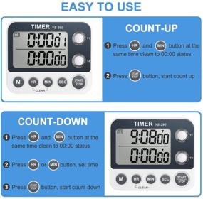 img 2 attached to 🍳 HomeMall Digital Dual Kitchen Timer – Cooking Timer with Count Up & Down, Magnetic Back, Large Display, Adjustable Volume, Flashing Alarm Light, ON/Off Switch Stopwatch, Battery Included