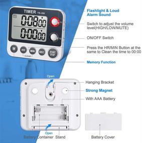 img 3 attached to 🍳 HomeMall Digital Dual Kitchen Timer – Cooking Timer with Count Up & Down, Magnetic Back, Large Display, Adjustable Volume, Flashing Alarm Light, ON/Off Switch Stopwatch, Battery Included