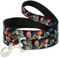 🐾 toy story characters running denim rays dog leash by buckle-down - available in various lengths and widths for dogs and cats of all sizes логотип