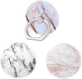 img 4 attached to Versatile 3-Pack Geometric Rose Gold Black White Marble Mobile Phone Ring Holder Finger Grip - Collapsible Kickstand compatible with All Smartphones