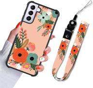 🌸 stylish samsung galaxy s21 5g case - orange floral blossom design | slim & protective | with lanyard neck strap | for women & girls logo