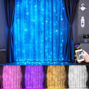 img 4 attached to 🌈 Multicolor LED Window Curtain Lights: 16 Colors, 9.8 x 9.8ft String Lights with Remote USB - Perfect for Bedroom Wedding Christmas Halloween Decoration - Multicolor/Purple/Blue