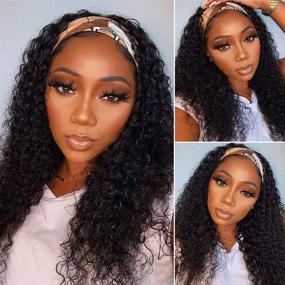 img 4 attached to 🌀 18 inch Deep Wave Headband Wig: Non-Lace Front Human Hair Wig, Virgin Hair Machine-Made Curly Wig with Headband, Ideal for Black Women