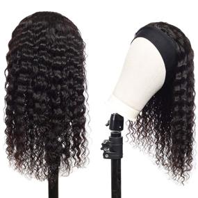 img 3 attached to 🌀 18 inch Deep Wave Headband Wig: Non-Lace Front Human Hair Wig, Virgin Hair Machine-Made Curly Wig with Headband, Ideal for Black Women