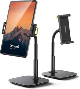 img 4 attached to Lamicall Tablet Stand Holder - 360 Degree Rotating Adjustable Gooseneck Mount for iPhone, iPad, Kindle, Nexus, Galaxy, eBook Reader - Black