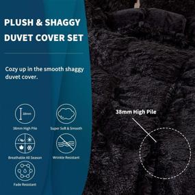 img 2 attached to 🛏️ Luxurious HAOK Plush Shaggy Duvet Cover Set - 5 Piece Faux Fur Fluffy Bedding for Ultimate Comfort and Style (Queen, Black)