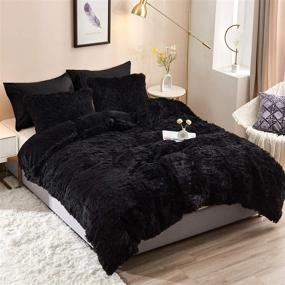 img 4 attached to 🛏️ Luxurious HAOK Plush Shaggy Duvet Cover Set - 5 Piece Faux Fur Fluffy Bedding for Ultimate Comfort and Style (Queen, Black)