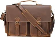 👜 texbo men's full grain leather laptop messenger briefcase bag 17.3" - thick cowhide, ykk zippers (light brown) logo