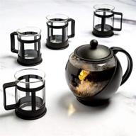 primula half moon teapot set: 4 tea cups, removable infuser, glass tea maker, stainless steel filter, dishwasher safe - 40-ounce tea gift set for 4 adults logo