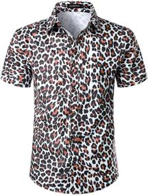 img 4 attached to 🐆 Stylish Leopard Print Hipster Sleeve Button Men's Clothing and Shirts by LucMatton