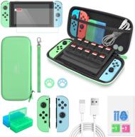 🎮 nintendo switch accessories bundle - complete 12-in-1 kit for animal crossing: carrying case, screen protector, game card cases, silicone case, thumb grip cap in mint green logo