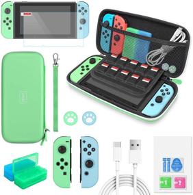 img 4 attached to 🎮 Nintendo Switch Accessories Bundle - Complete 12-in-1 Kit for Animal Crossing: Carrying Case, Screen Protector, Game Card Cases, Silicone Case, Thumb Grip Cap in Mint Green