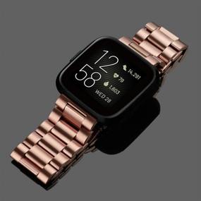 img 2 attached to Aresh Compatible With Fitbit Versa 2 Bands/Versa/Versa Lite/Versa SE Stainless Steel Versa2 Replacement Metal Wristbands Strap Accessories (Rosegold)