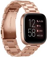 aresh compatible with fitbit versa 2 bands/versa/versa lite/versa se stainless steel versa2 replacement metal wristbands strap accessories (rosegold) logo