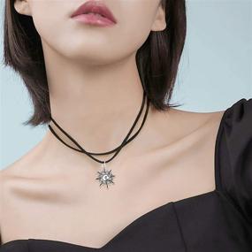 img 2 attached to 🌙 Glamorous MJartoria Gothic Choker Necklace with Native American Bohemian Sun Charm - Handmade PU Leather Exuding Style and Elegance