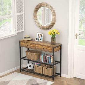 img 3 attached to Ecoprsio Narrow Long Console Table with Drawers and Storage Shelves for Entryway, Living Room, Kitchen - 40 Inch Rustic Brown Industrial Sofa Table for Front Hall, Hallway, Sofa, Couch