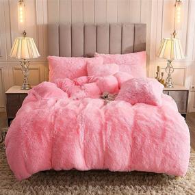 img 4 attached to 🛏️ Uhamho Pink Queen Faux Fur Velvet Fluffy Bedding Duvet Set - Ultra Soft, Warm, and Durable with Pillow Shams, Down Comforter Quilt Cover