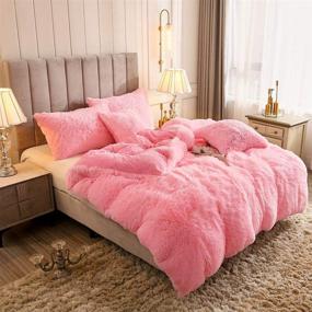 img 3 attached to 🛏️ Uhamho Pink Queen Faux Fur Velvet Fluffy Bedding Duvet Set - Ultra Soft, Warm, and Durable with Pillow Shams, Down Comforter Quilt Cover