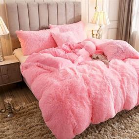 img 2 attached to 🛏️ Uhamho Pink Queen Faux Fur Velvet Fluffy Bedding Duvet Set - Ultra Soft, Warm, and Durable with Pillow Shams, Down Comforter Quilt Cover