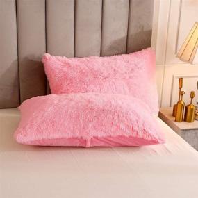 img 1 attached to 🛏️ Uhamho Pink Queen Faux Fur Velvet Fluffy Bedding Duvet Set - Ultra Soft, Warm, and Durable with Pillow Shams, Down Comforter Quilt Cover