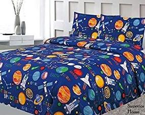 img 3 attached to Sapphire Home 3-Piece Twin Size Print Sheet Set for Boys - Space Planets Rockets Blue Multicolor Kids Bedding with Fitted Sheet, Flat Sheet, and 1 Pillow Case