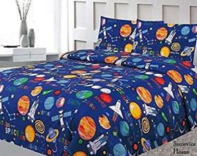 img 1 attached to Sapphire Home 3-Piece Twin Size Print Sheet Set for Boys - Space Planets Rockets Blue Multicolor Kids Bedding with Fitted Sheet, Flat Sheet, and 1 Pillow Case