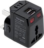 🌍 targus world travel power adapter with dual usb charging ports: versatile charging solution for laptop, phone, tablet, & more! logo