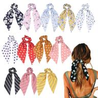 🌸 set of 12 hair scrunchies with chiffon floral designs - versatile vintage accessories for women and girls, perfect as ponytail holders or hair bands logo