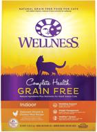 🐱 wellness complete health grain free dry cat food, indoor, adult, chicken recipe, made in the usa, natural, enriched with vitamins and minerals, no meat by-products, no fillers, no artificial flavors, no preservatives. logo