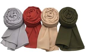 img 2 attached to 🧣 Stylish MANSHU Women's Soft Chiffon Scarf Set - 4 PCS Long Shawl Wrap Scarves