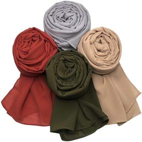 img 4 attached to 🧣 Stylish MANSHU Women's Soft Chiffon Scarf Set - 4 PCS Long Shawl Wrap Scarves