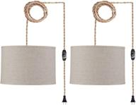 💡 xininsun plug in pendant light: 2 pack, twisted hemp rope cord kit, dimmable switch, light linen lamp shade - ideal for bedroom, living room, dining room логотип