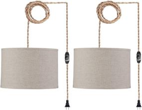 img 4 attached to 💡 XININSUN Plug in Pendant Light: 2 Pack, Twisted Hemp Rope Cord Kit, Dimmable Switch, Light Linen Lamp Shade - Ideal for Bedroom, Living Room, Dining Room