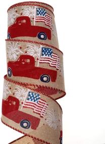 img 2 attached to 10 Yards Patriotic Farm Truck Wired Edge Ribbon with Red White Blue Star Stripes for Independence Day Decorations