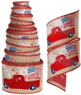 10 yards patriotic farm truck wired edge ribbon with red white blue star stripes for independence day decorations logo