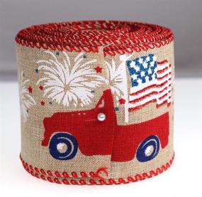 img 3 attached to 10 Yards Patriotic Farm Truck Wired Edge Ribbon with Red White Blue Star Stripes for Independence Day Decorations