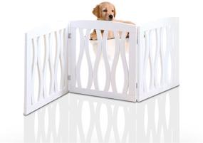 img 4 attached to 🚪 Wooden Pet Gate: Foldable & Freestanding for Indoor/Office Use. White Cascade Wave Design. Keep Pets Safe with Easy Setup, No Tools!