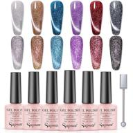 💅 supwee reflective glitter cat eye gel polish sparkle shiny nail polish gel: 6 color magnetic set with bonus magnecti stick for uv gel nails logo