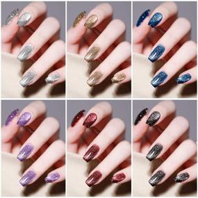 img 2 attached to 💅 Supwee Reflective Glitter Cat Eye Gel Polish Sparkle Shiny Nail Polish Gel: 6 Color Magnetic Set with Bonus Magnecti Stick for UV Gel Nails