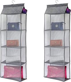 img 4 attached to Mighty Tidy XL Hanging Handbag Purse Organizer for Closet - 2 Pack, 10 Shelf Storage Holder for Wardrobe Closet (Grey) - Improved Size, Space Saving Solution